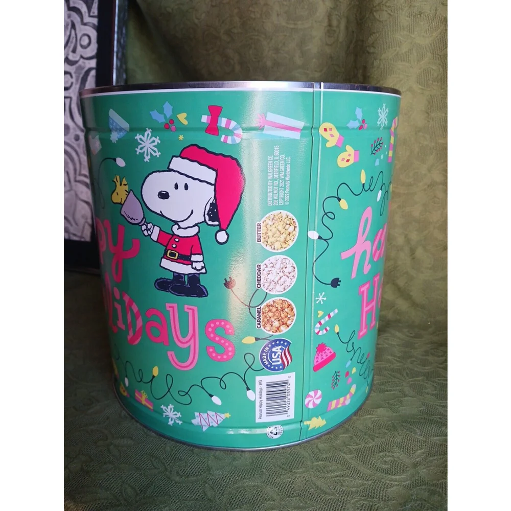 Snoopy Peanuts Happy Holidays Woodstock 2022 Popcorn Tin